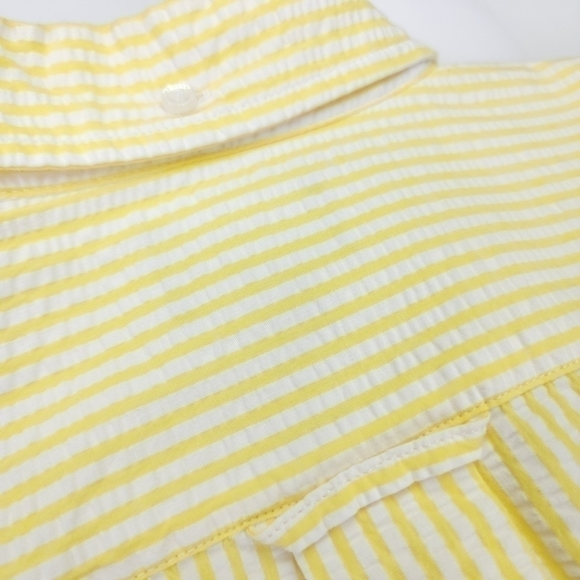 New Lands End Men's Seersucker Yellow White Striped Short Sleeve Shirt Sz M - Picture 9 of 11